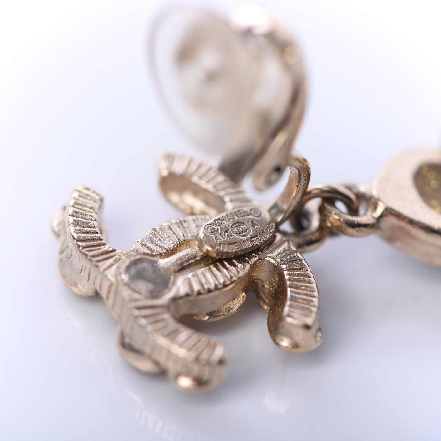 Chanel Resin CC Drop Clip On Earrings Grey Gold 4 of 4