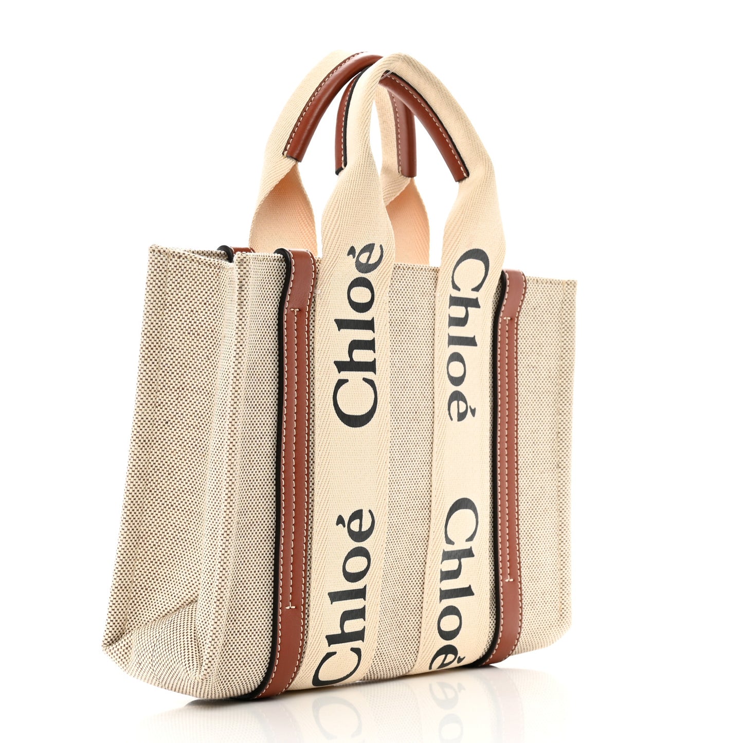 Cotton Calfskin Small Woody Ribbon Tote White Brown
