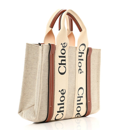 Chloe Cotton Calfskin Small Woody Ribbon Tote White Brown 3 of 9