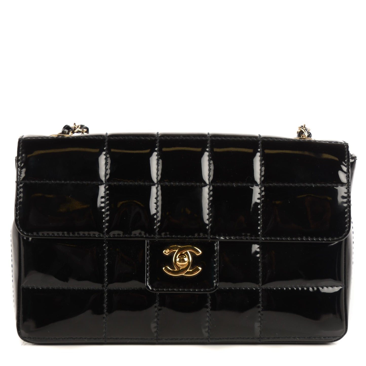 Patent Quilted Medium Chocolate Bar Flap Black