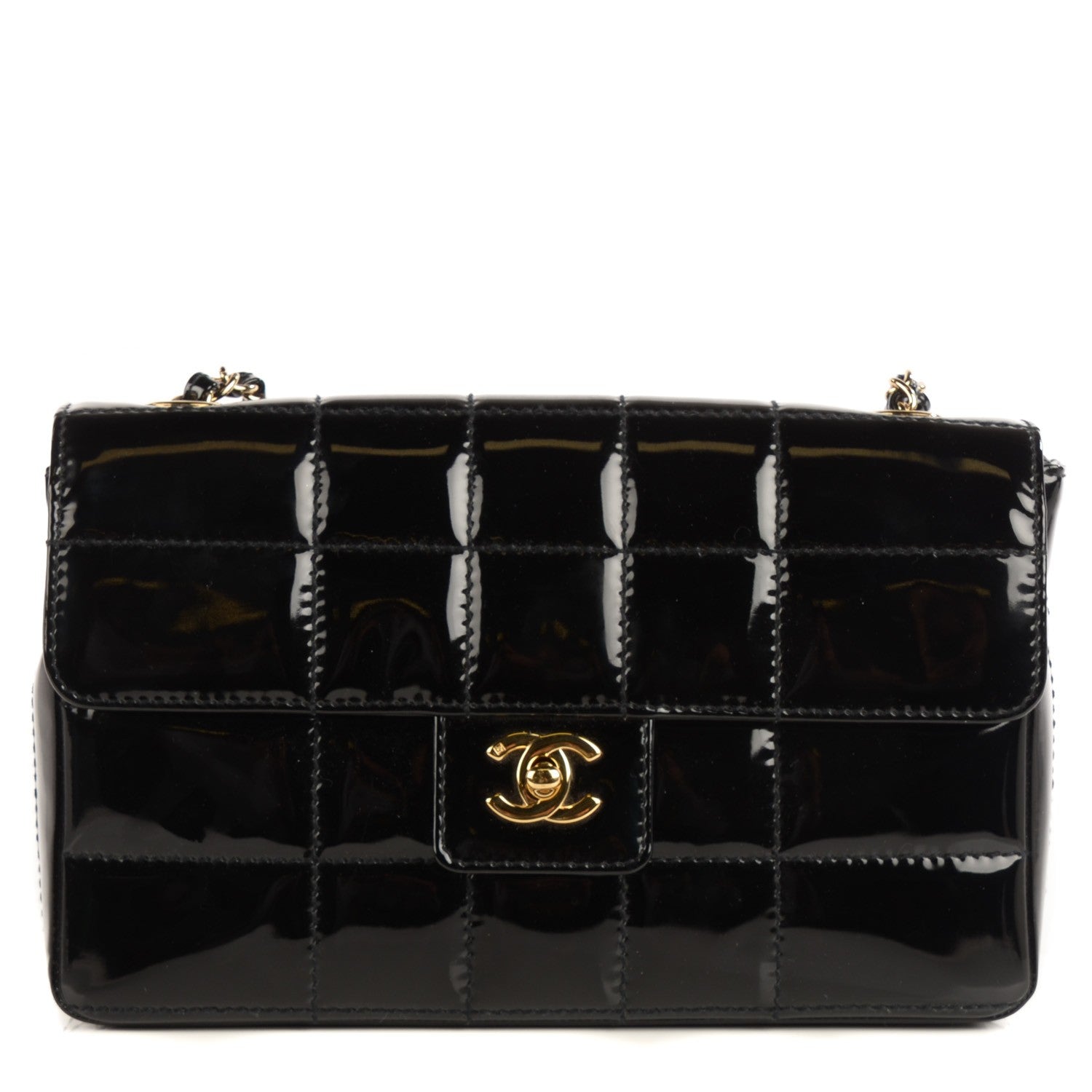Chanel Patent Quilted Medium Chocolate Bar Flap Black 1 of 9