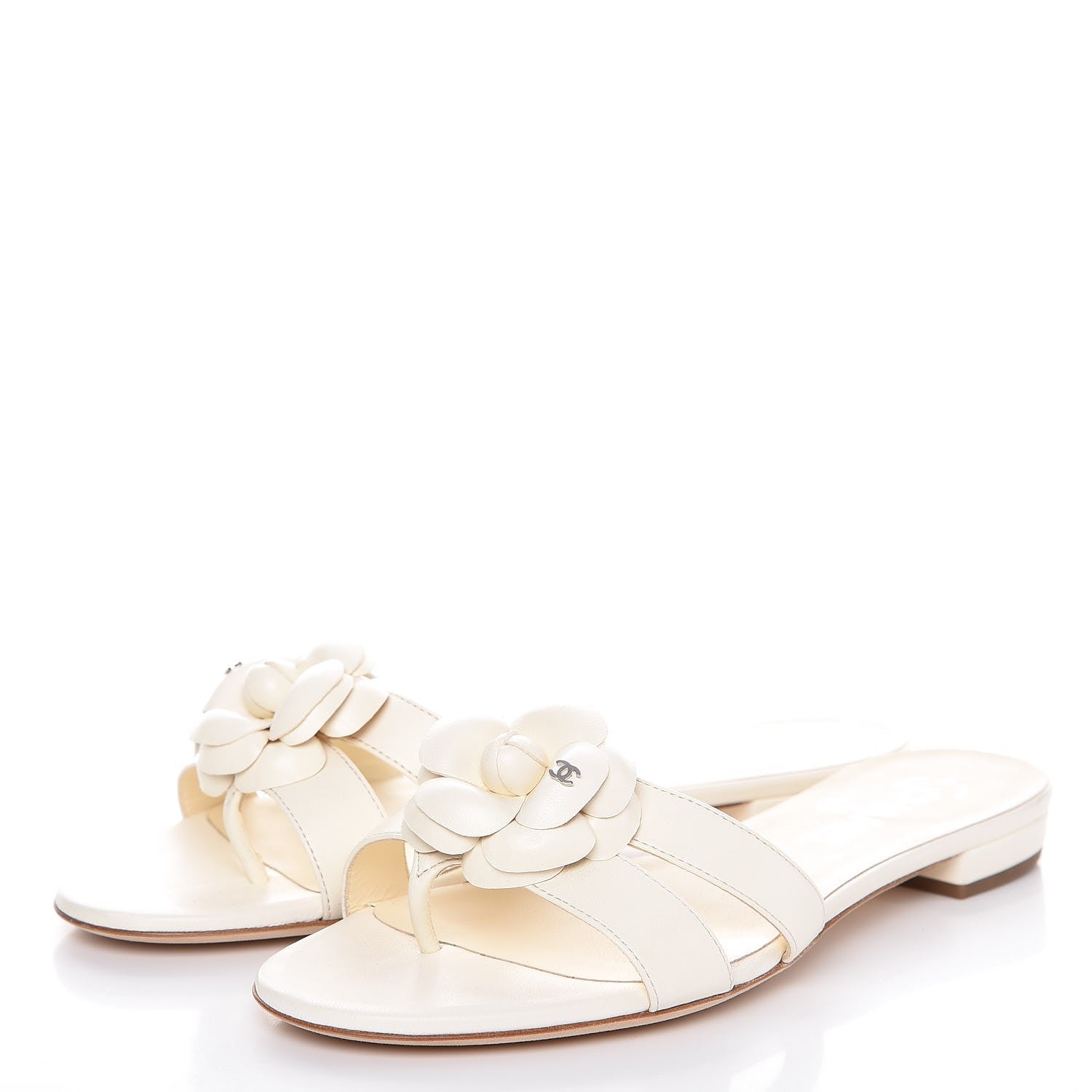 Chanel Lambskin Camellia Sandals 37.5 White 3 of 12