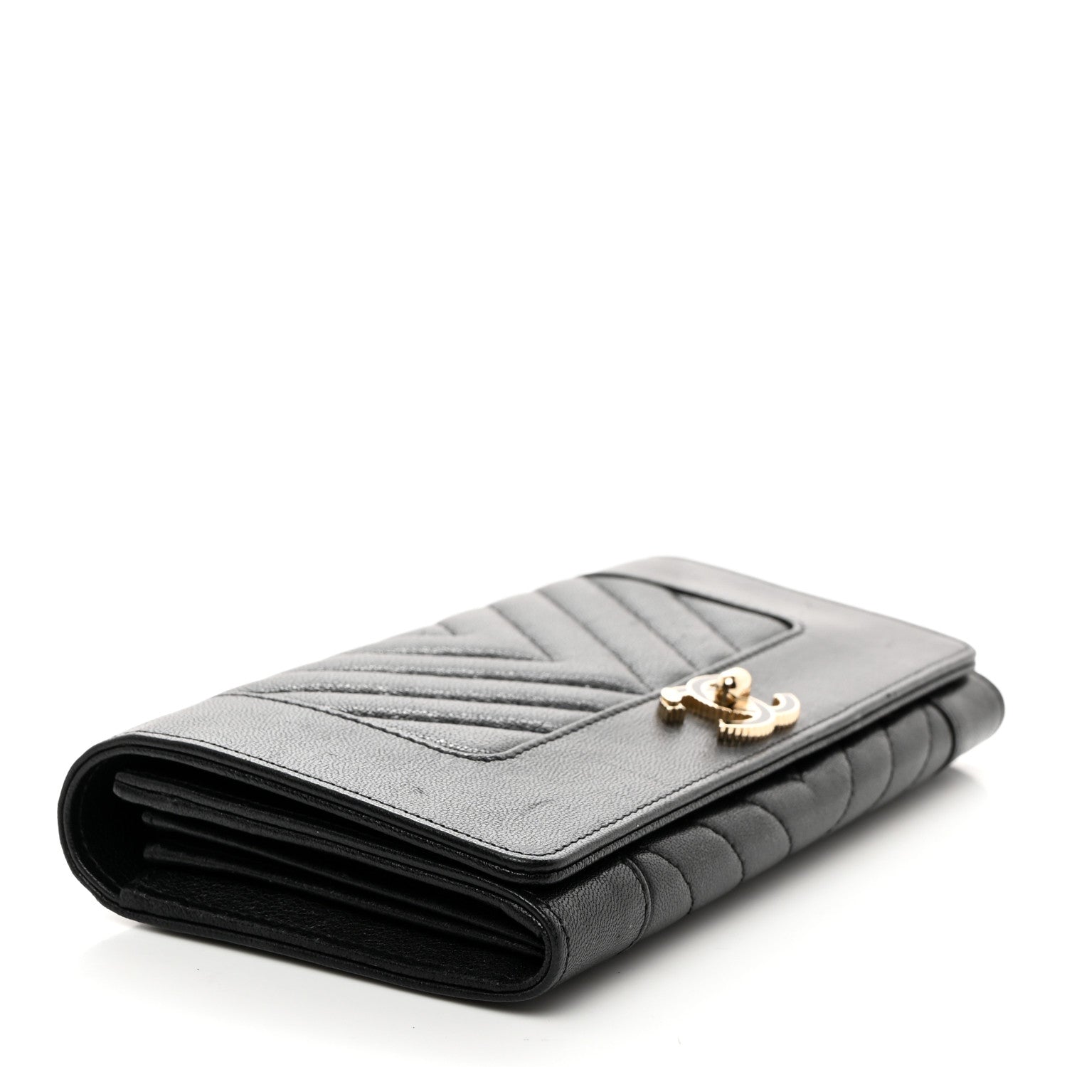 Chanel Sheepskin Chevron Quilted Mademoiselle Vintage Flap Wallet Black 4 of 9
