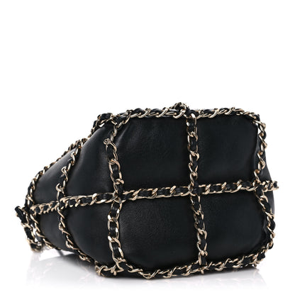 Chanel Lambskin Bucket Chain Drawstring Bag Black 3 of 10