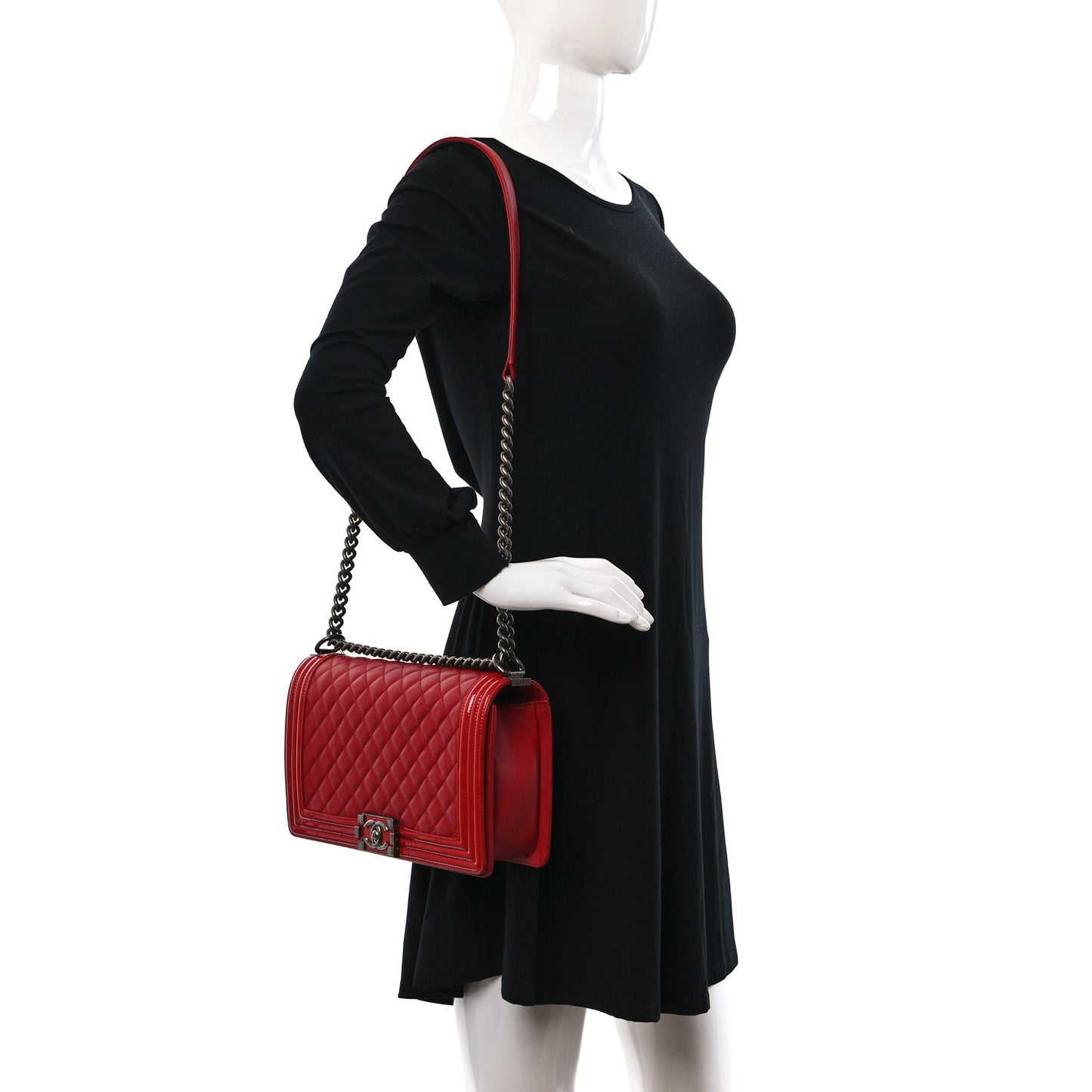 Goatskin Patent Quilted New Medium Boy Flap Red