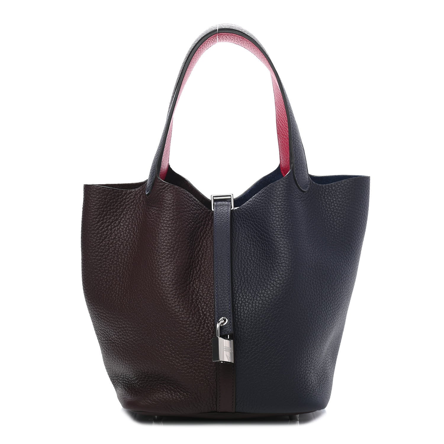 Hermes Taurillon Clemence Casaque Picotin Lock 22 MM Bleu Nuit Framboise Rouge Sellier 1 of 9
