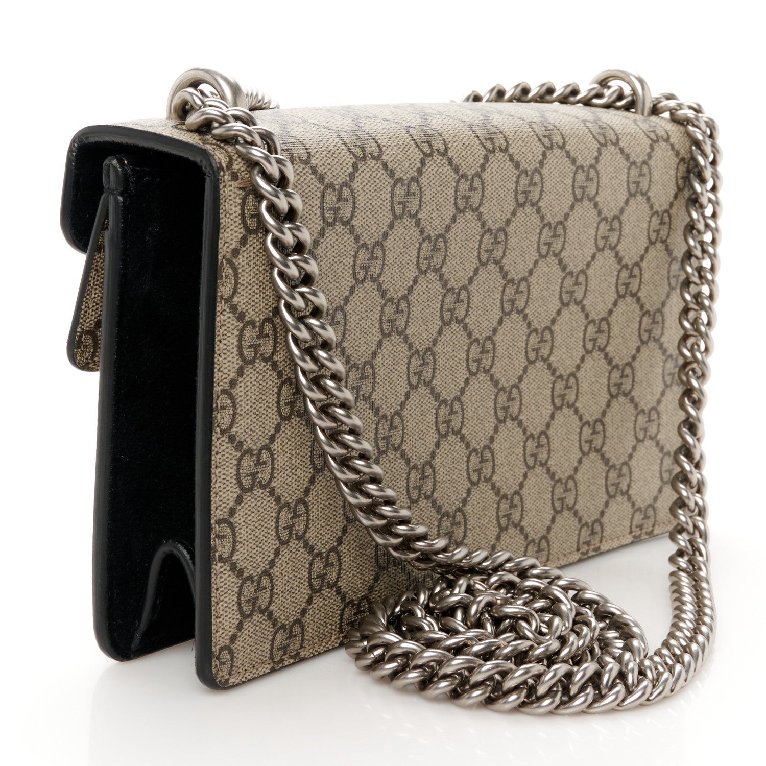 Gucci GG Supreme Monogram Suede Crystal Small Dionysus Shoulder Bag Beige Ebony Black 3 of 10