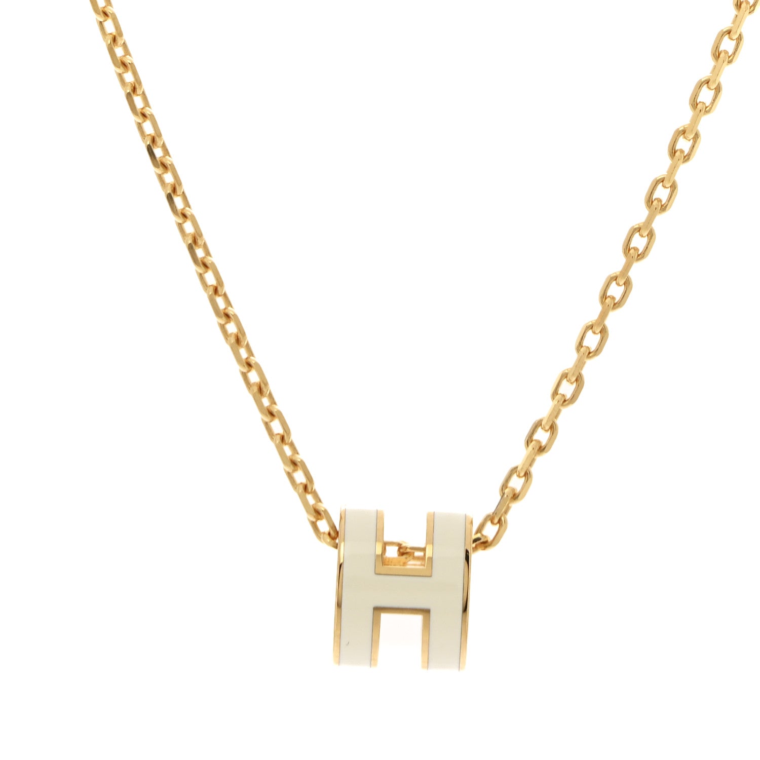 Hermes Lacquered Gold Mini Pop H Pendant Necklace White 4 of 7