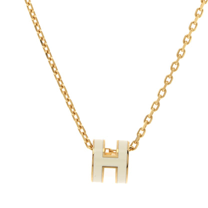 Hermes Lacquered Gold Mini Pop H Pendant Necklace White 4 of 7