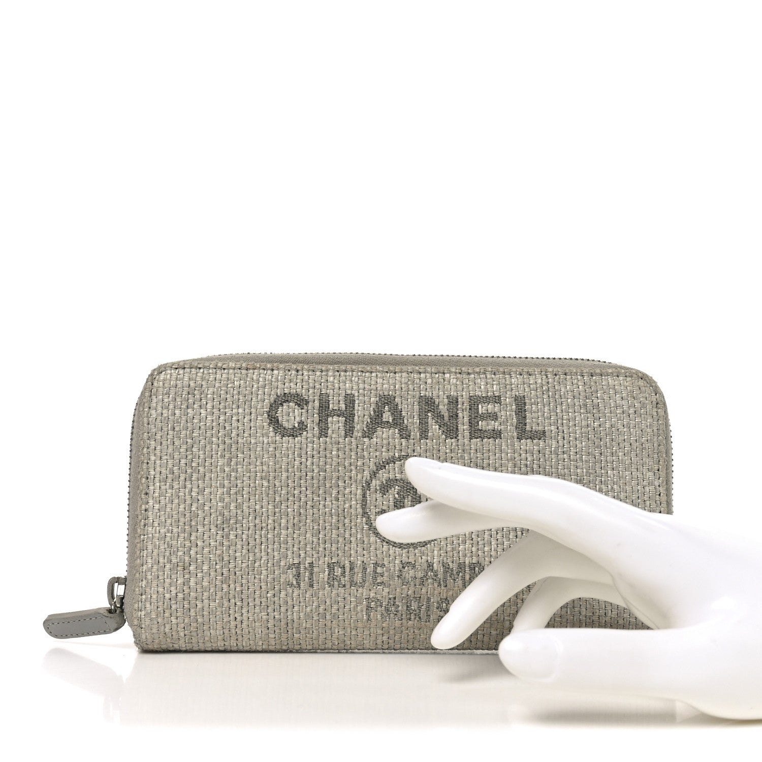 Chanel Canvas Deauville Zip Around Wallet Grey 2 of 10
