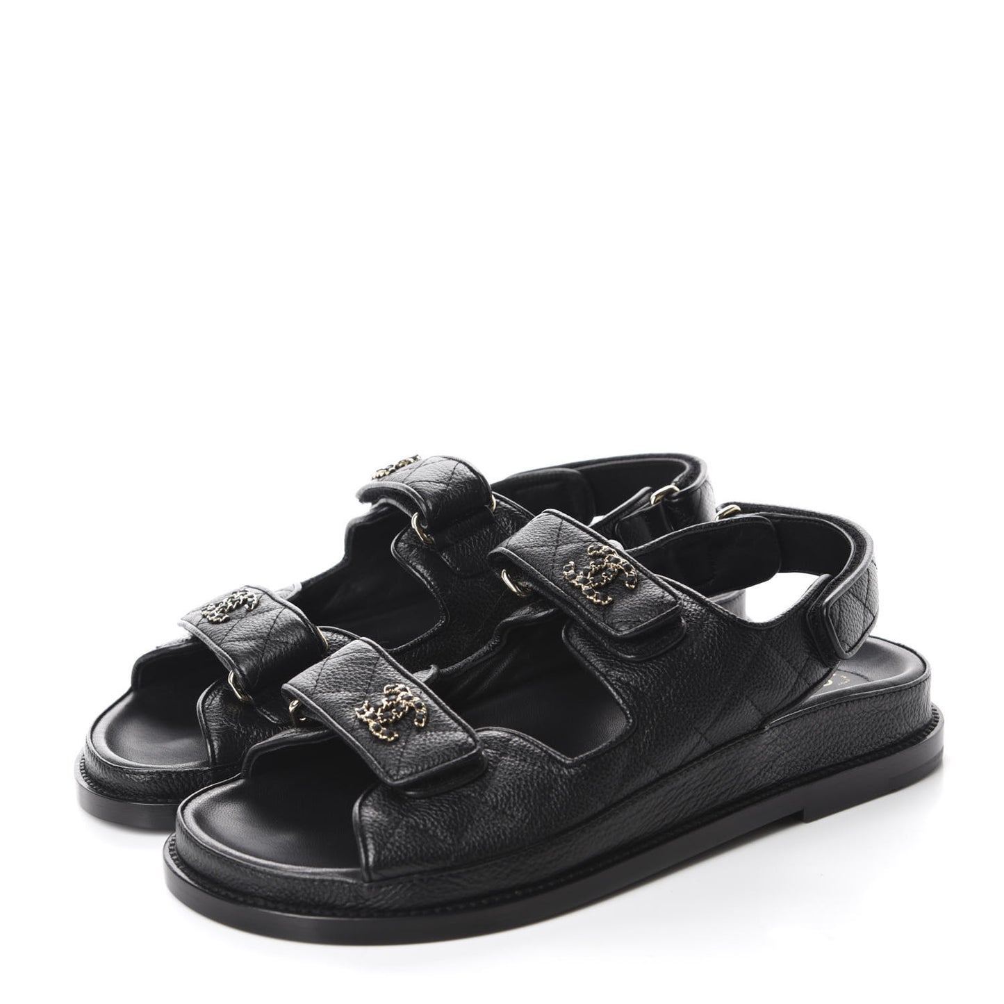 Grained Calfskin Velcro Dad Sandals 38 Black