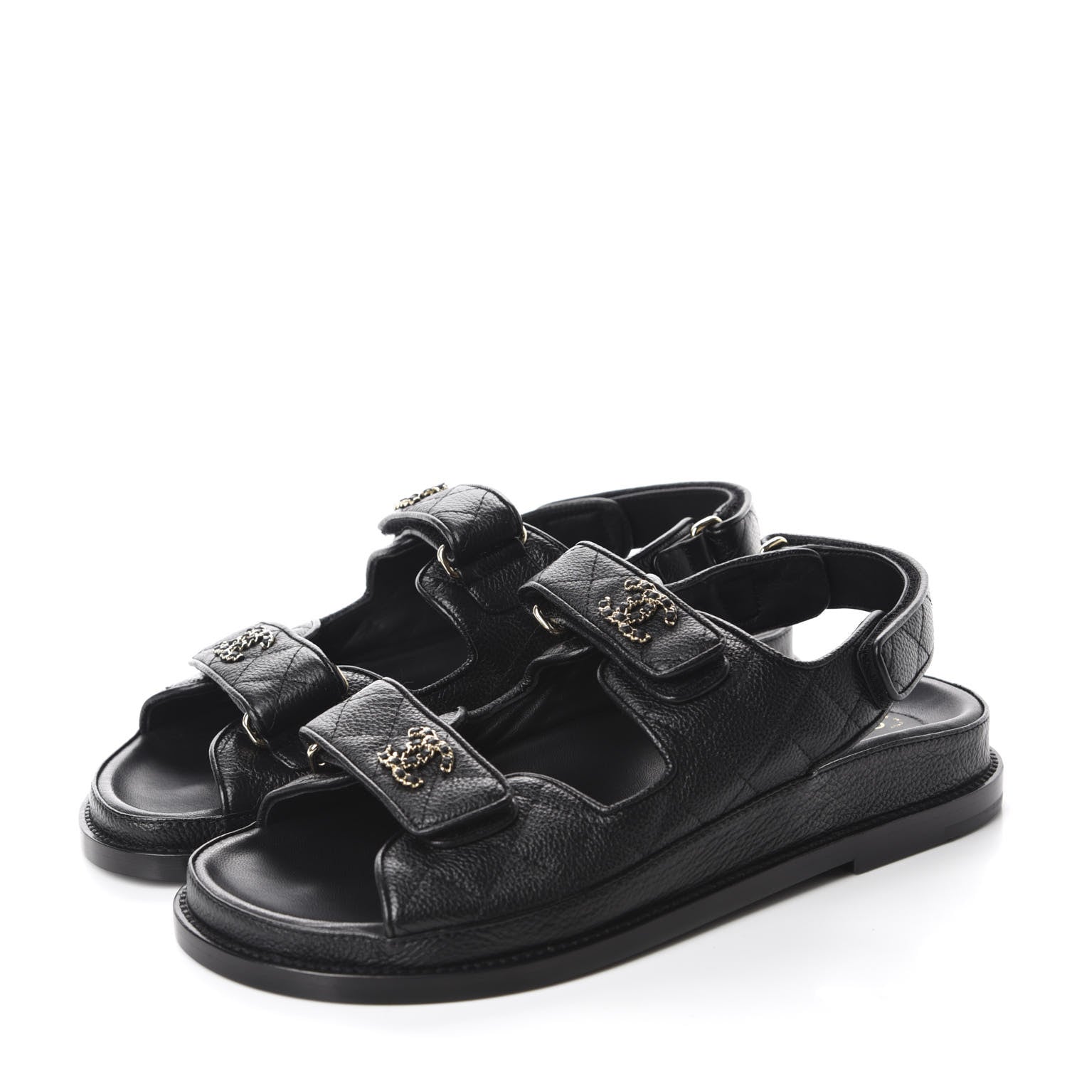 Chanel Grained Calfskin Velcro Dad Sandals 38 Black 3 of 10
