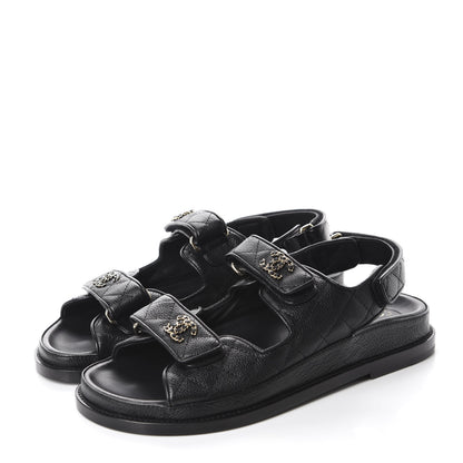 Chanel Grained Calfskin Velcro Dad Sandals 38 Black 3 of 10