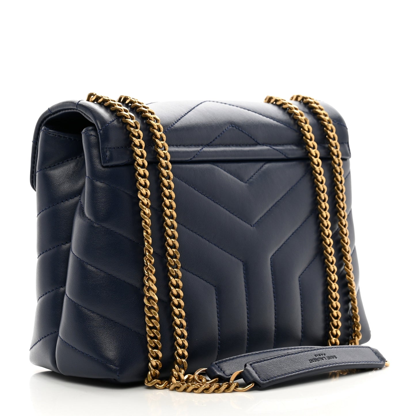 Calfskin Y Quilted Monogram Small Loulou Chain Satchel Blue Charron