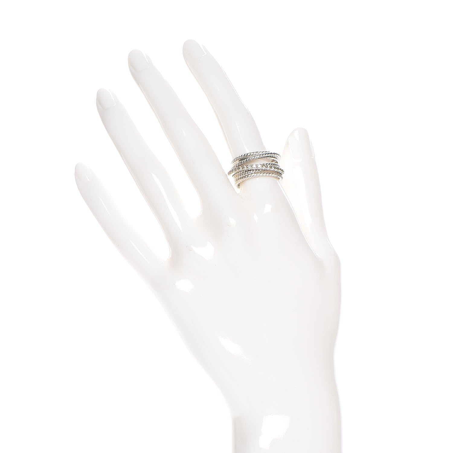 David Yurman Sterling Silver Diamond 11mm Wide Crossover Cable Ring 54 7 2 of 5