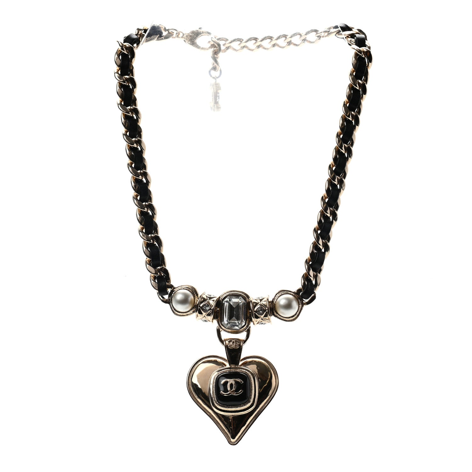 Chanel Lambskin Crystal Pearl CC Heart Choker Gold Black 3 of 6