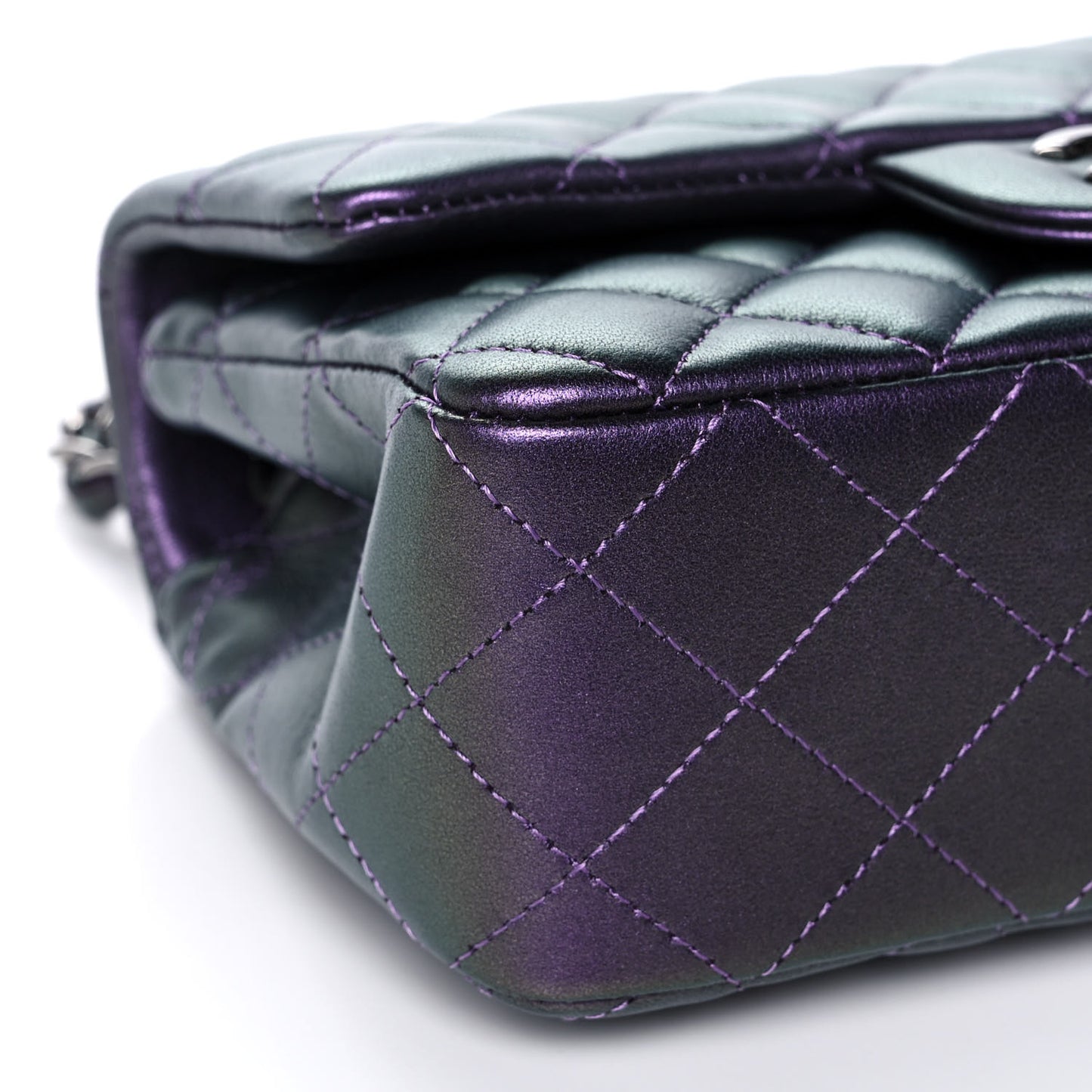 Iridescent Lambskin Quilted Mini Rectangular Flap Purple