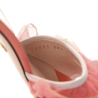 Gucci Tulle Ruffle Low Heel Slide Sandals 38.5 Peach Mystic White 9 of 10