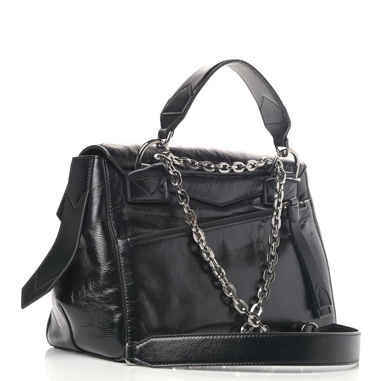 Creased Patent Calfskin Medium ID Flap Black