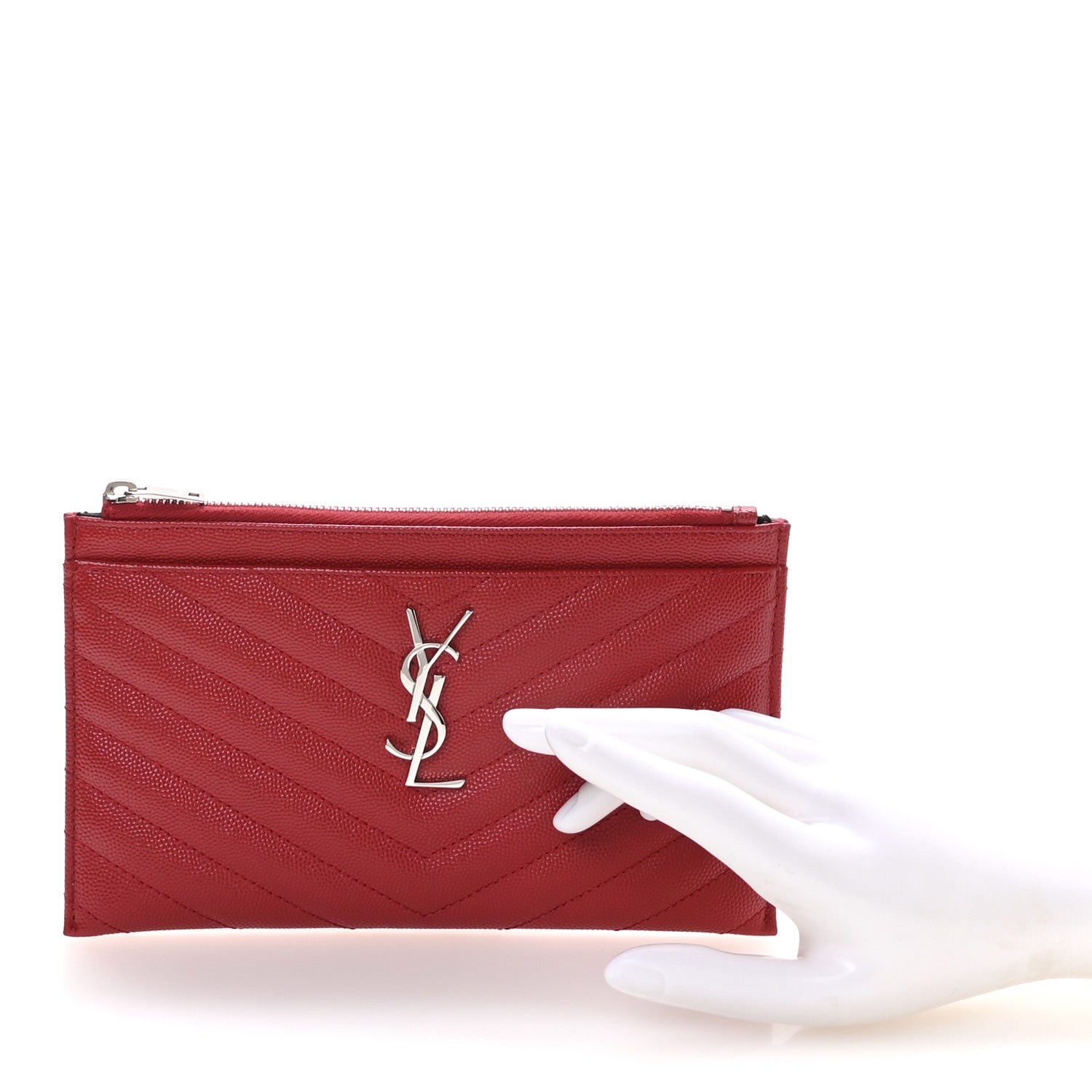 Saint Laurent Grain De Poudre Chevron Monogram Bill Pouch Rouge Eros 2 of 8