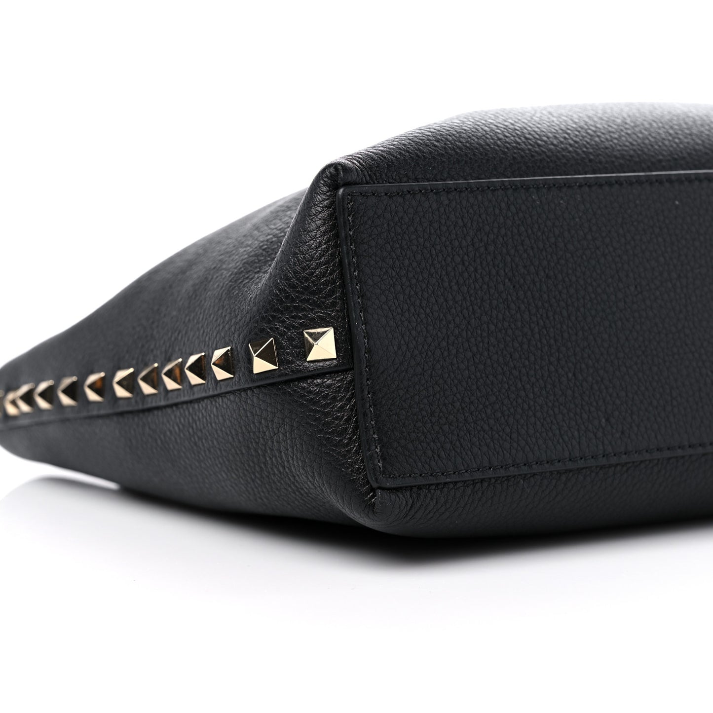 Grained Calfskin Small Rockstud Flip Lock Tote Black Rose Quartz