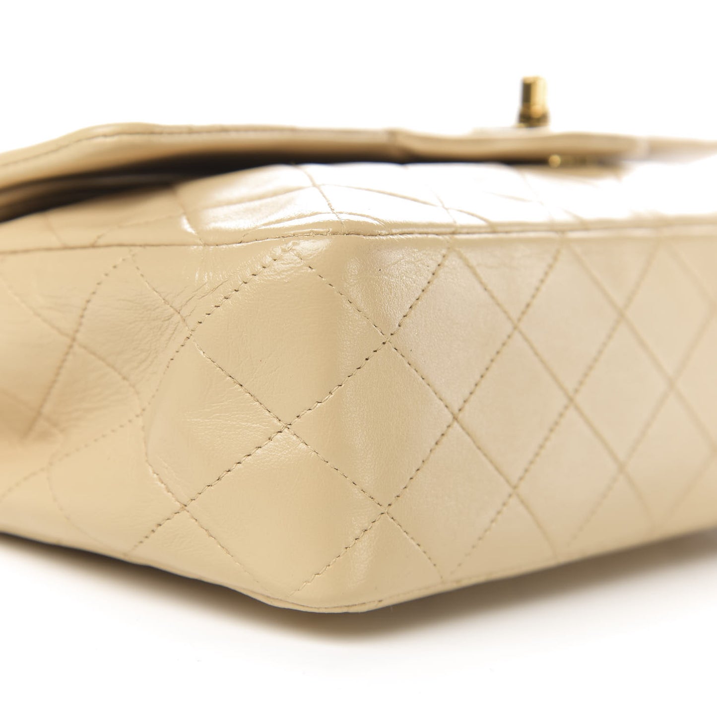 Lambskin Quilted Medium Double Flap Beige