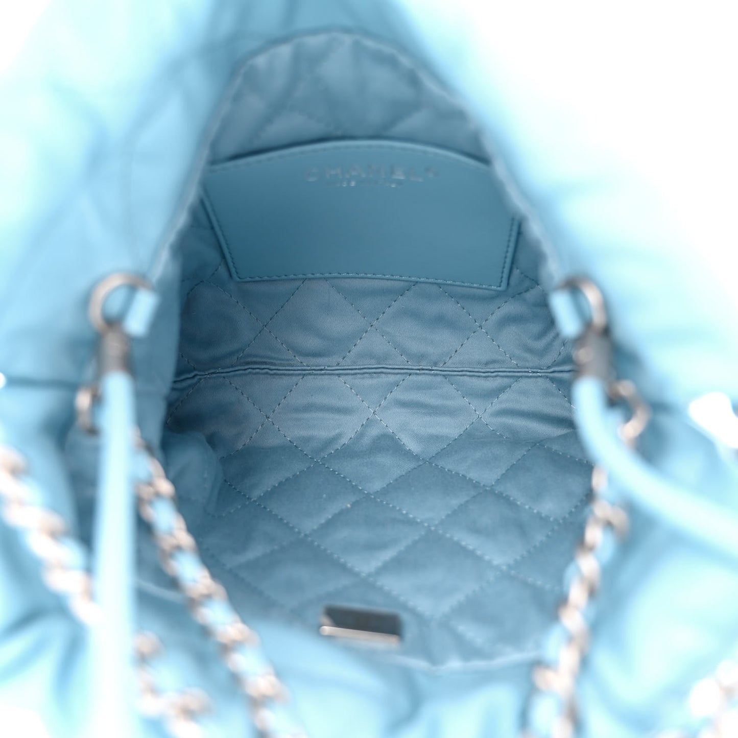 Shiny Calfskin Quilted Mini 22 Light Blue