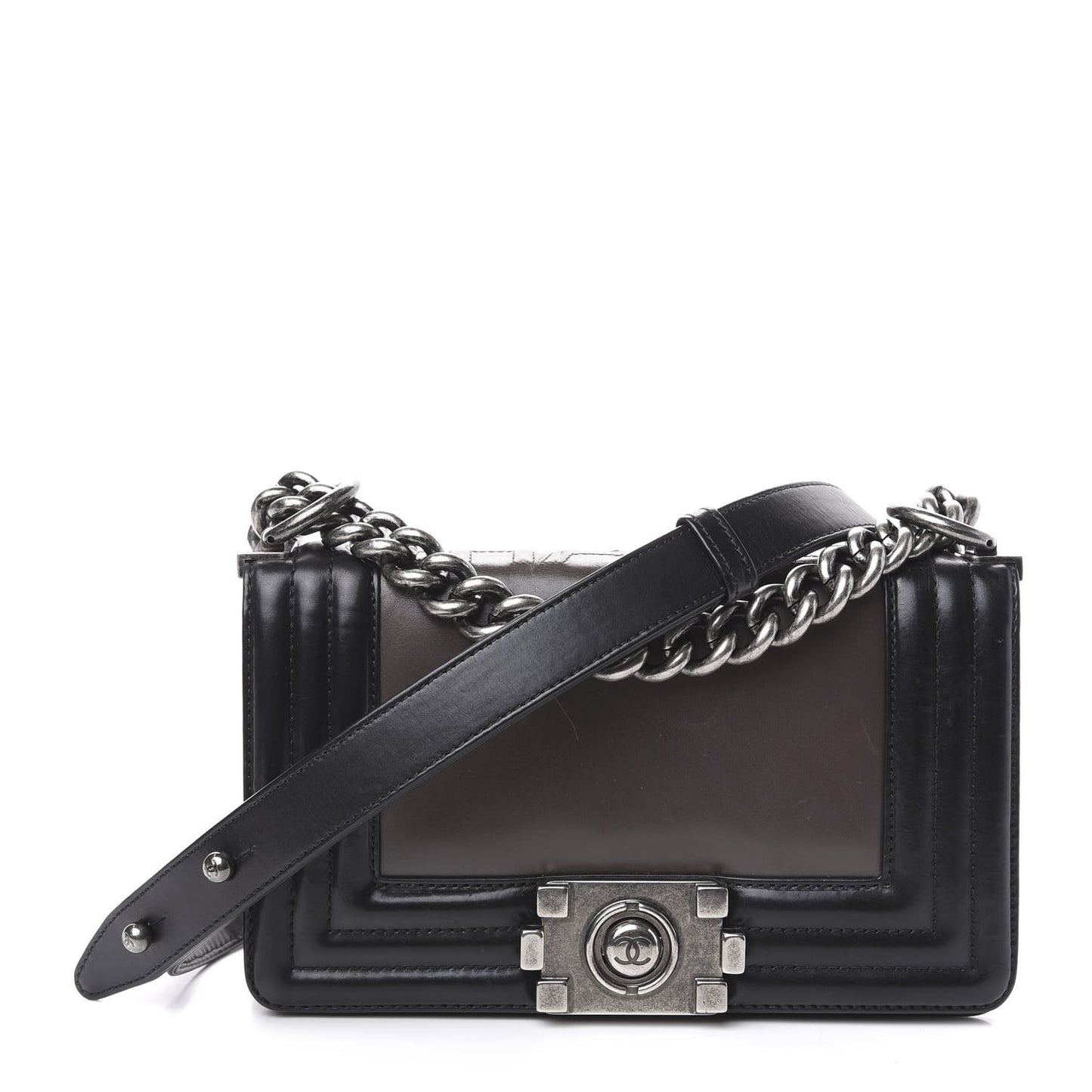 Glazed Calfskin Small Boy Flap Black Brown