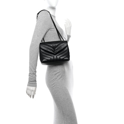 Saint Laurent Calfskin Y Quilted Monogram Monochrome Small Loulou Chain Satchel Black 2 of 10