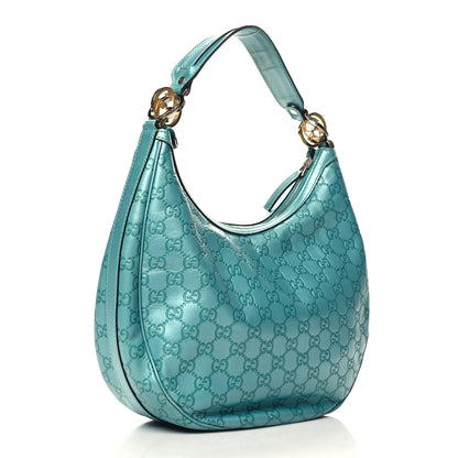 Gucci Metallic Guccissima Medium GG Twins Hobo Teal 3 of 12