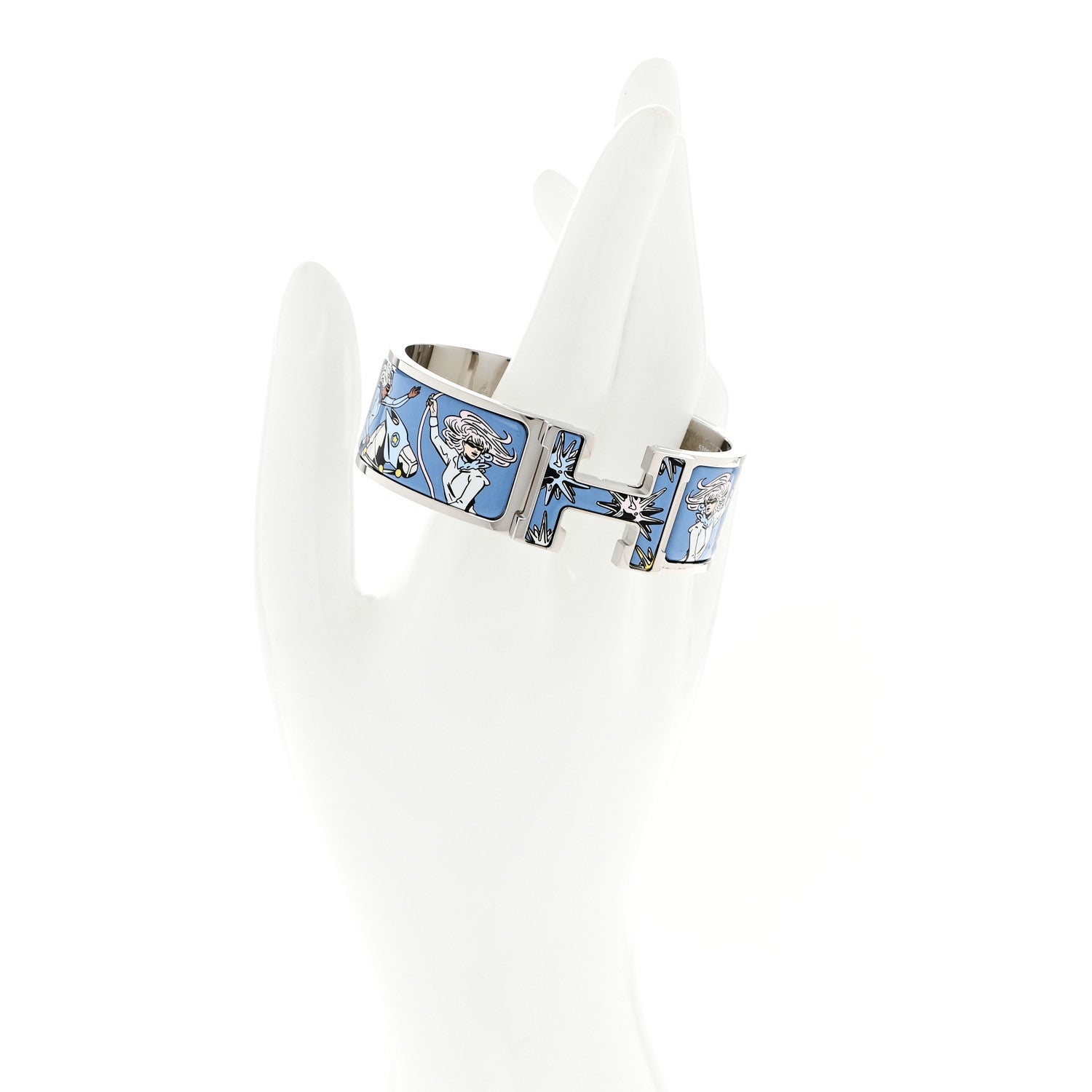 Hermes Enamel Printed Wide Les Mustangs II Clic Clac H Bracelet PM Ecume 2 of 8