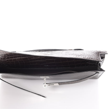 Hermes Shiny Porosus Crocodile Kelly Cut Pochette Graphite 5 of 7