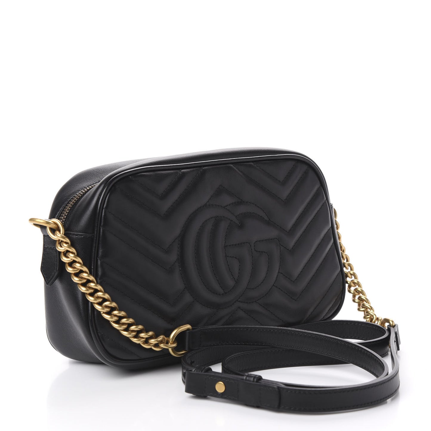 Calfskin Matelasse Small GG Marmont Chain Shoulder Bag Black