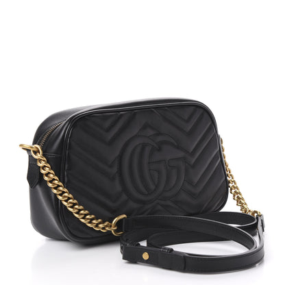 Gucci Calfskin Matelasse Small GG Marmont Chain Shoulder Bag Black 2 of 9