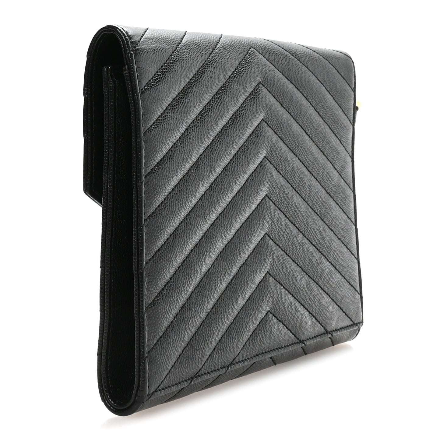 Grain De Poudre Matelasse Chevron Monogram Envelope Clutch Black