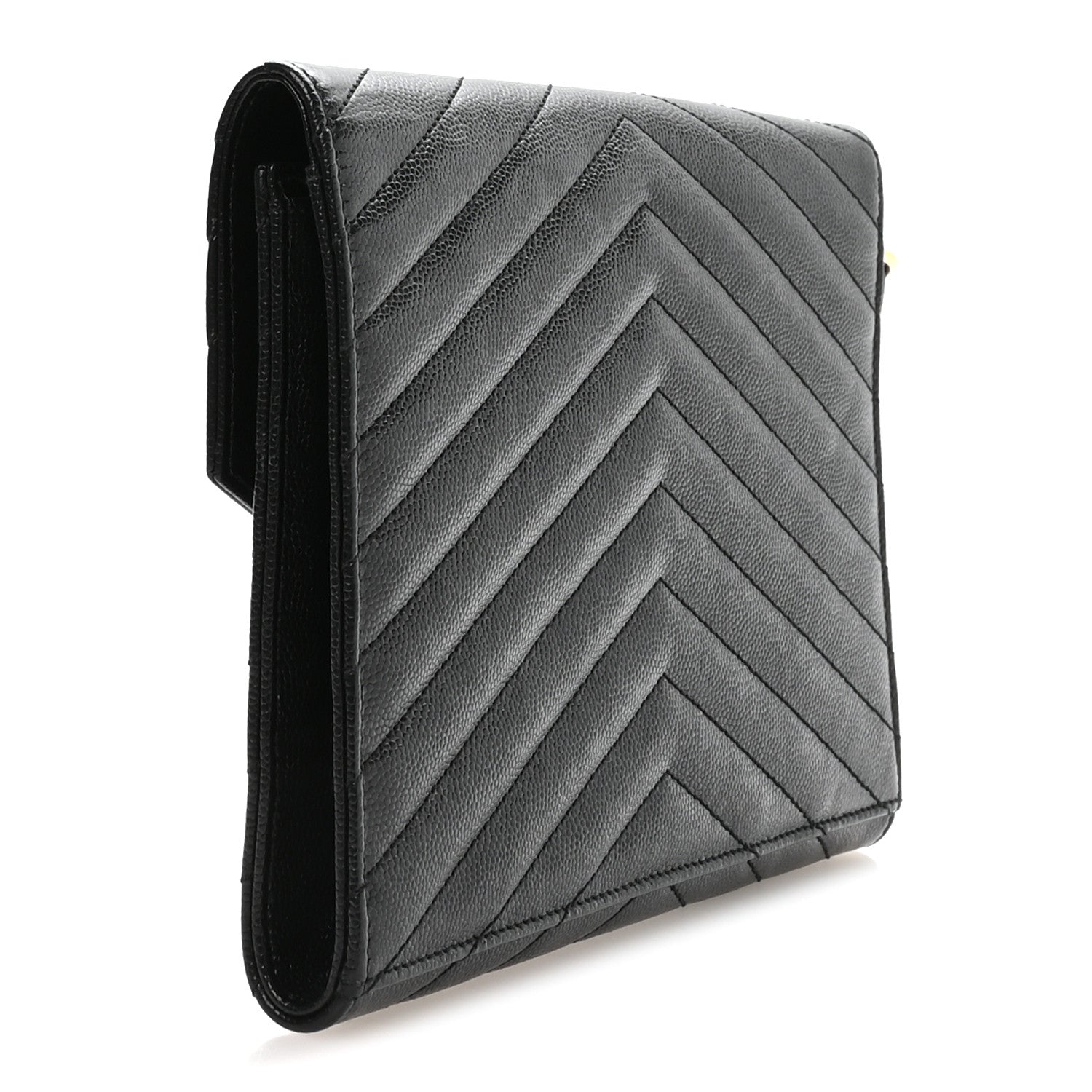 Saint Laurent Grain De Poudre Matelasse Chevron Monogram Envelope Clutch Black 3 of 8