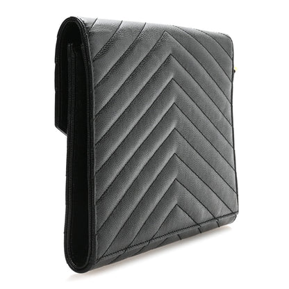 Saint Laurent Grain De Poudre Matelasse Chevron Monogram Envelope Clutch Black 3 of 8