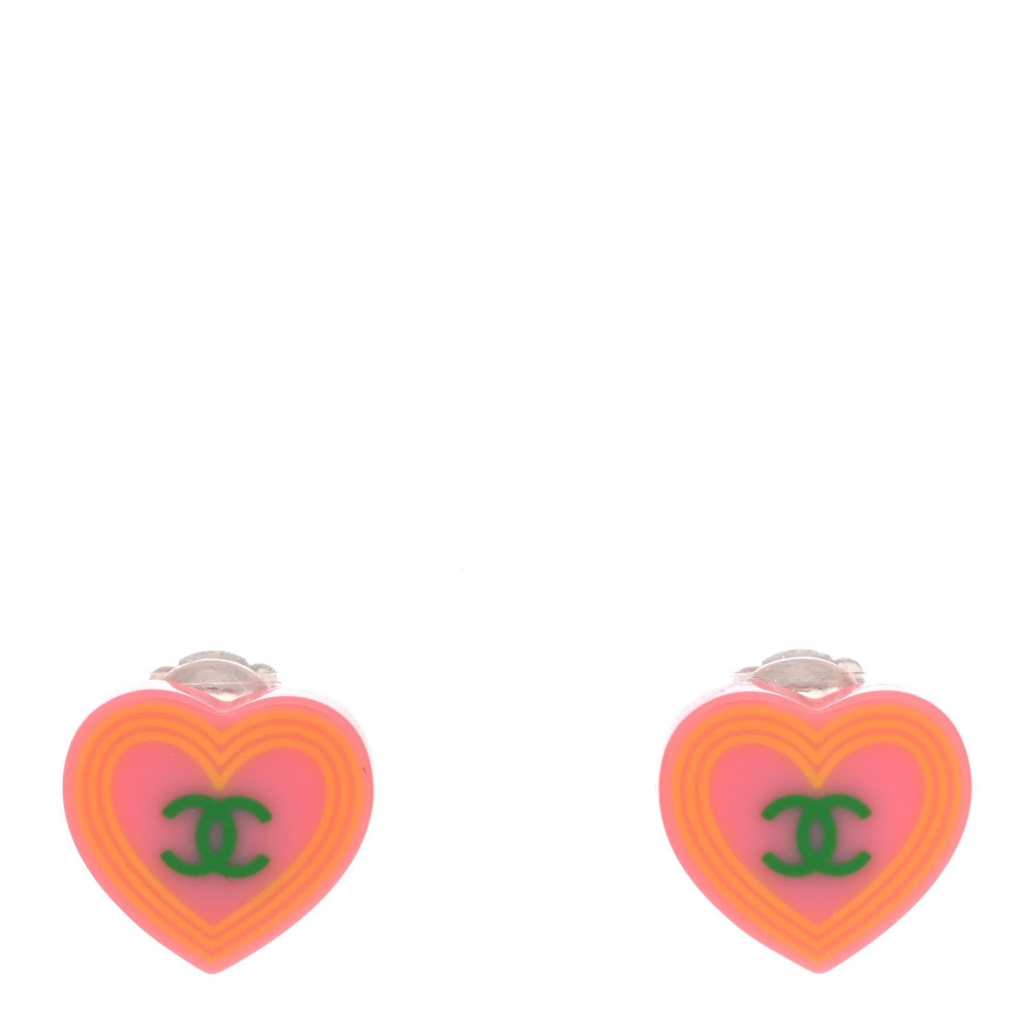 Chanel Acrylic CC Heart Clip On Earrings Pink 1 of 5