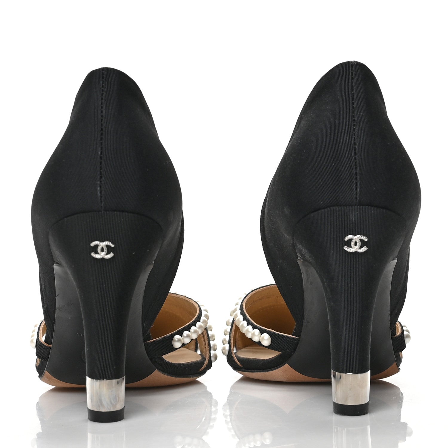 Chanel Satin Grosgrain Pearl Pumps 38.5 Black 5 of 10