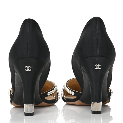 Chanel Satin Grosgrain Pearl Pumps 38.5 Black 5 of 10