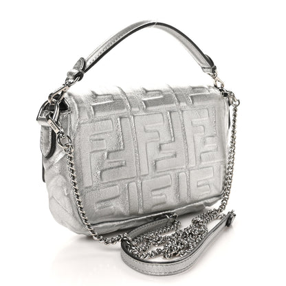 Fendi Vitello Catalan Mirror FF 1974 Embossed Mini Baguette Argento 3 of 11