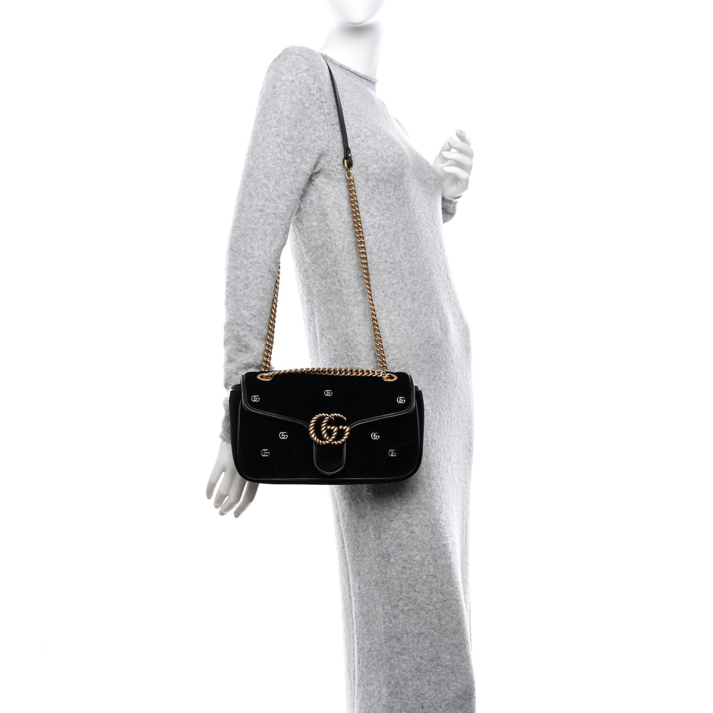 Velvet Matelasse Double G Studs Small Torchon GG Marmont Shoulder Bag Black