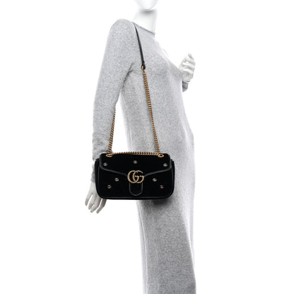 Gucci Velvet Matelasse Double G Studs Small Torchon GG Marmont Shoulder Bag Black 2 of 9