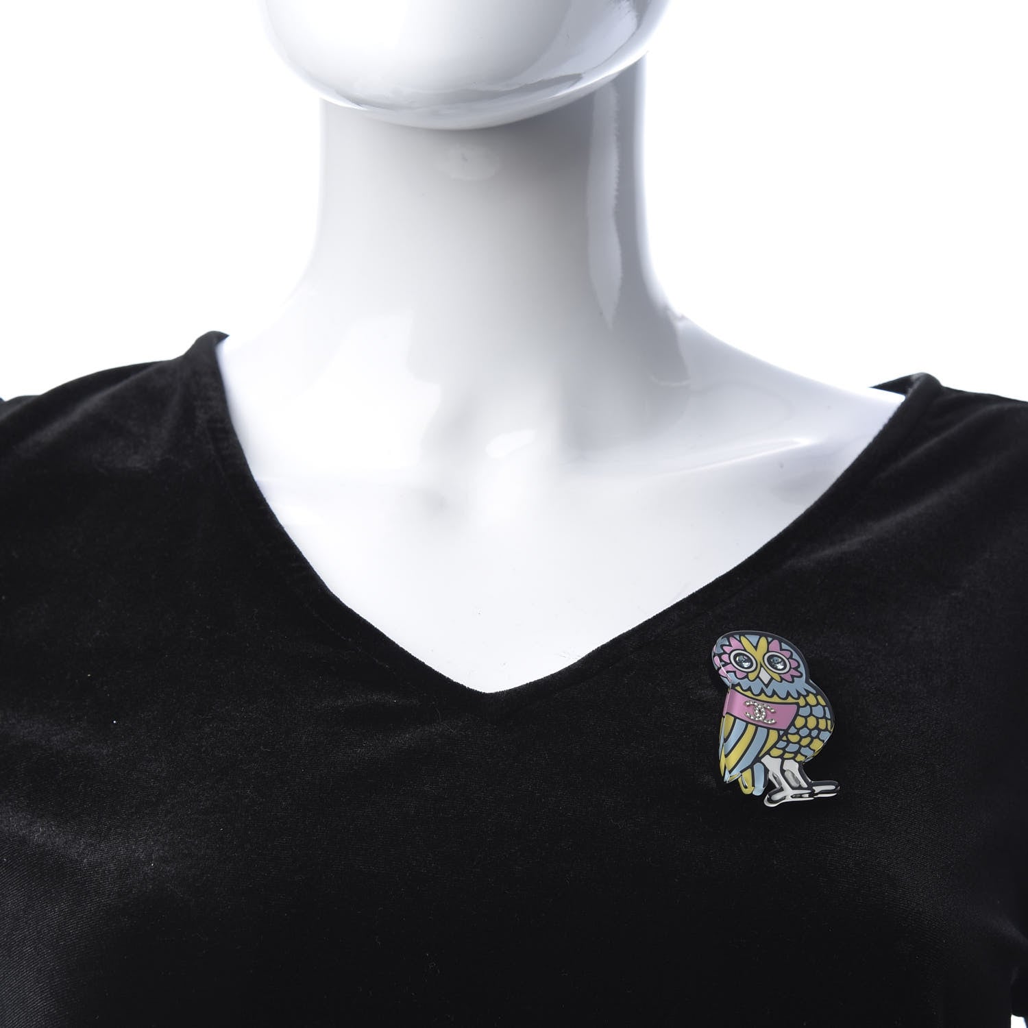 Chanel Resin Crystal Owl CC Brooch Blue Yellow Golden 2 of 5