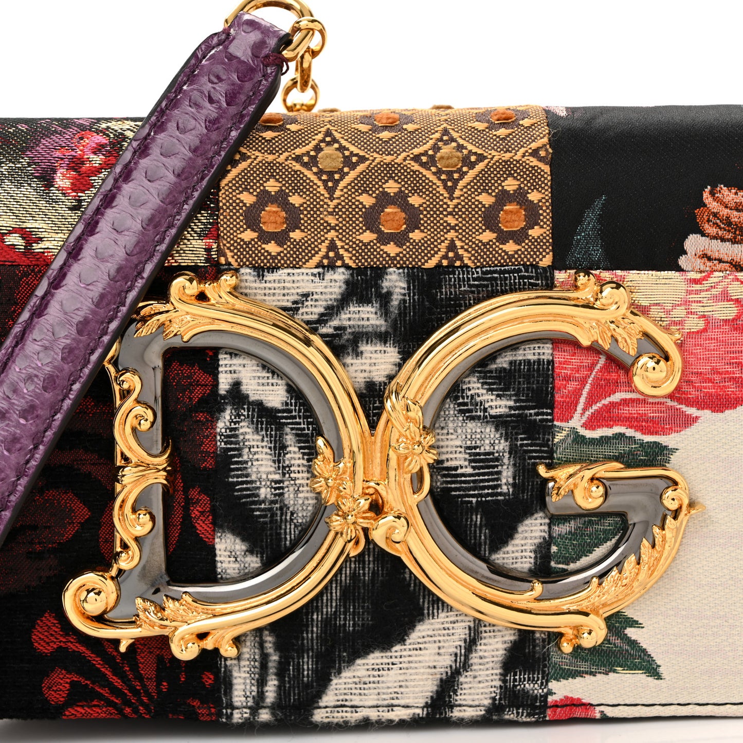 Patchwork Snakeskin Brocade DG Girls Chain Shoulder Bag Multicolor