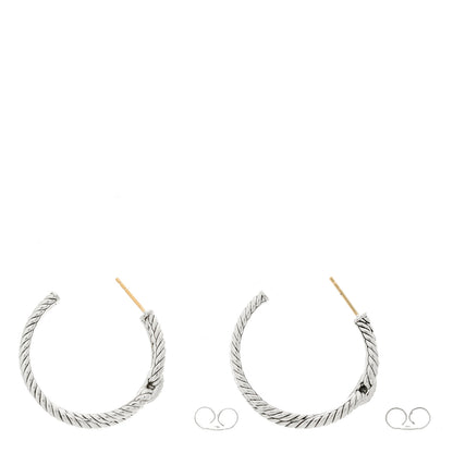 David Yurman Sterling Silver Diamond Cable Loop Hoop Earrings 3 of 4