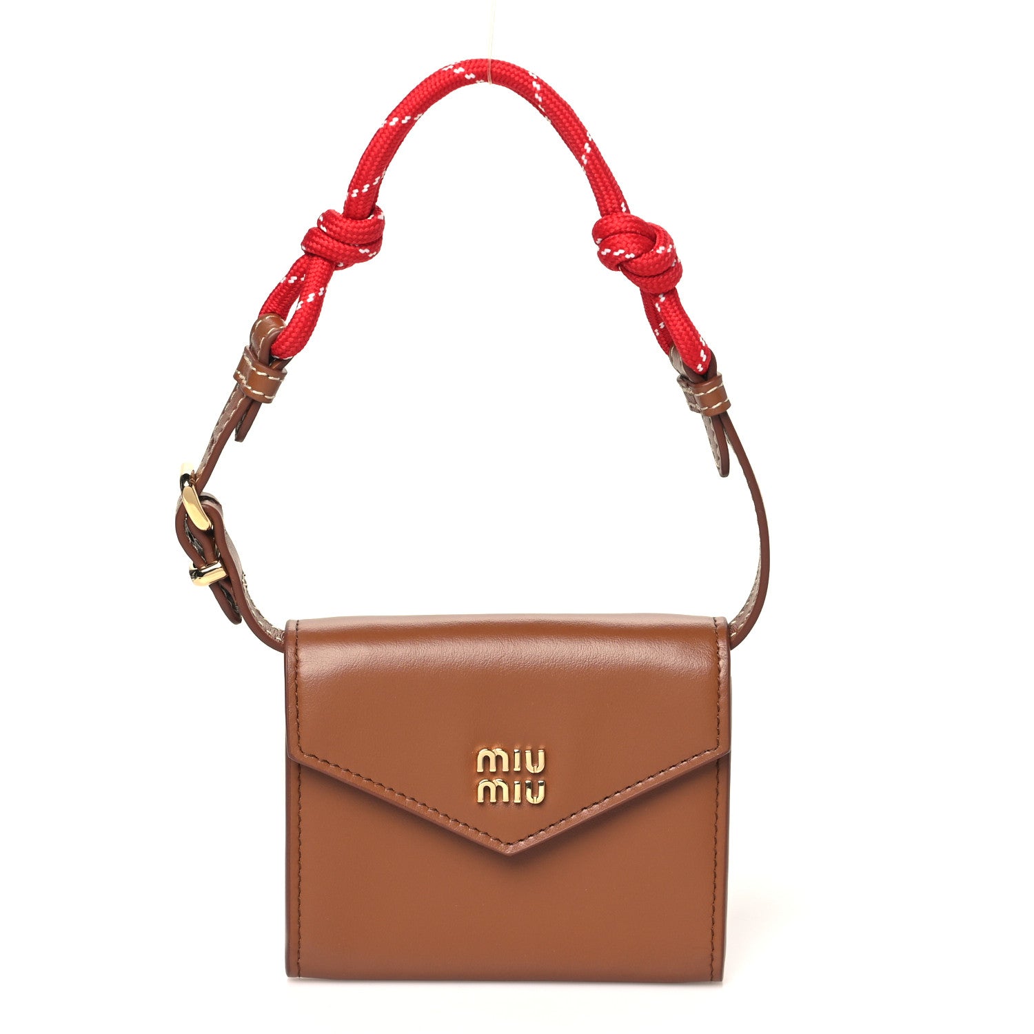 Miu Miu Nappa Compact Wallet On Strap Cognac Red 1 of 8
