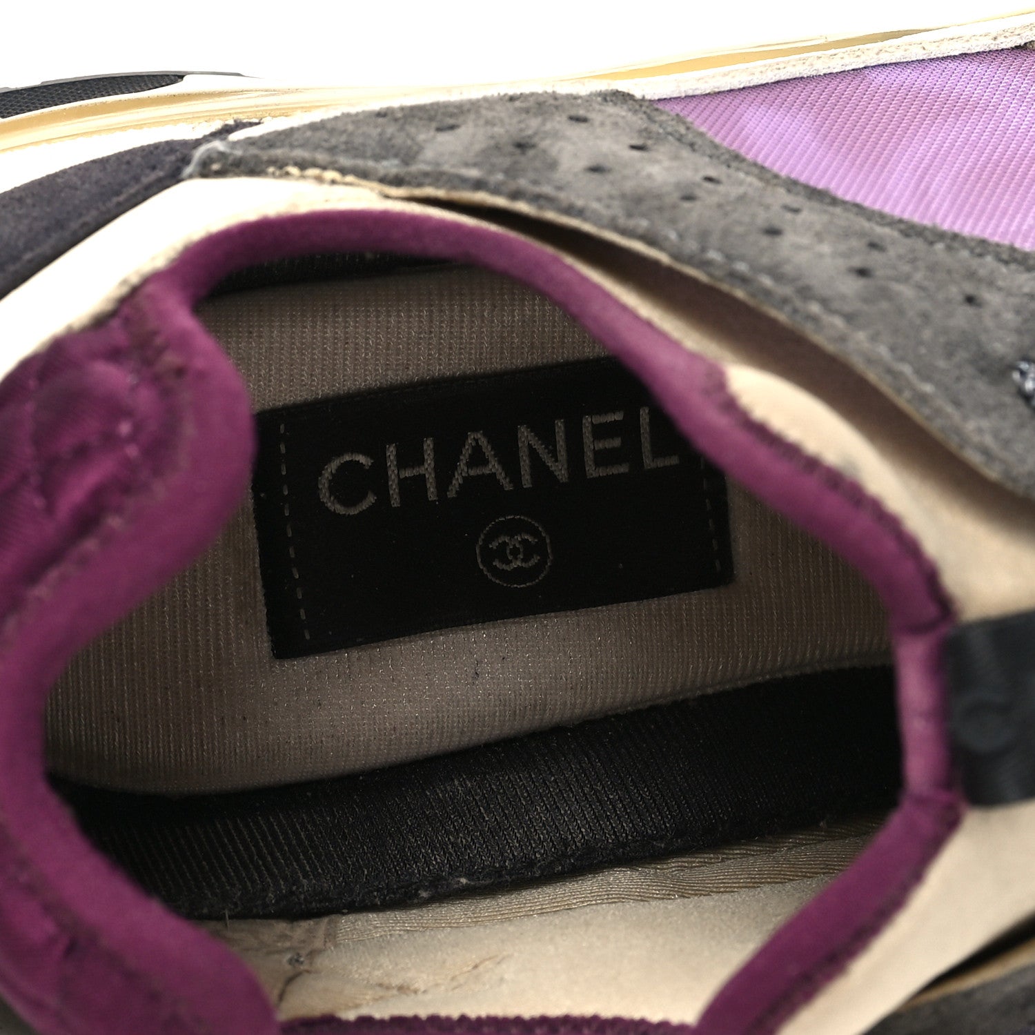 Chanel Fabric Suede Calfskin Mesh Womens CC Sneakers 42 White Grey Purple 8 of 9