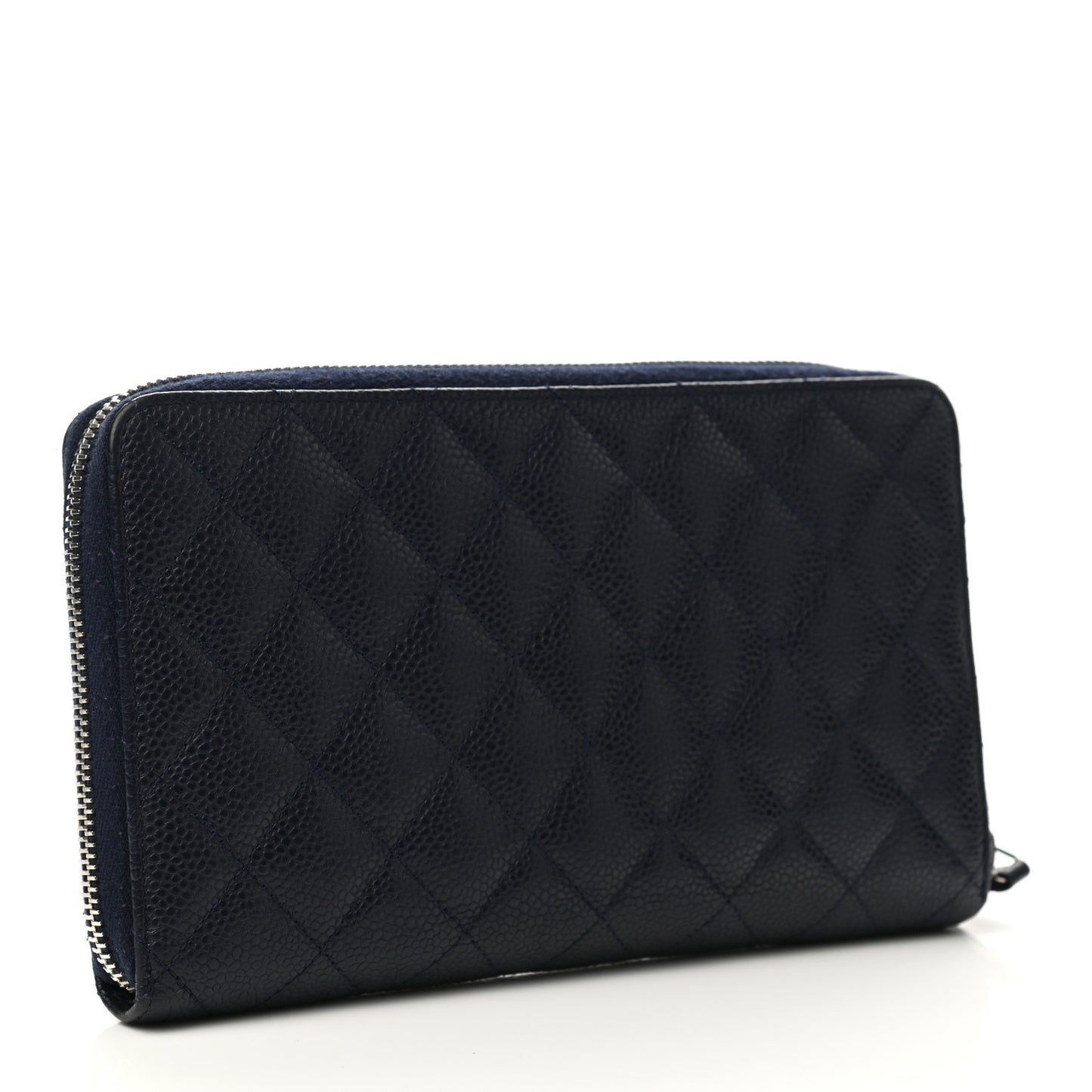 Caviar Quilted Large Zip Around Organizer Wallet Navy
