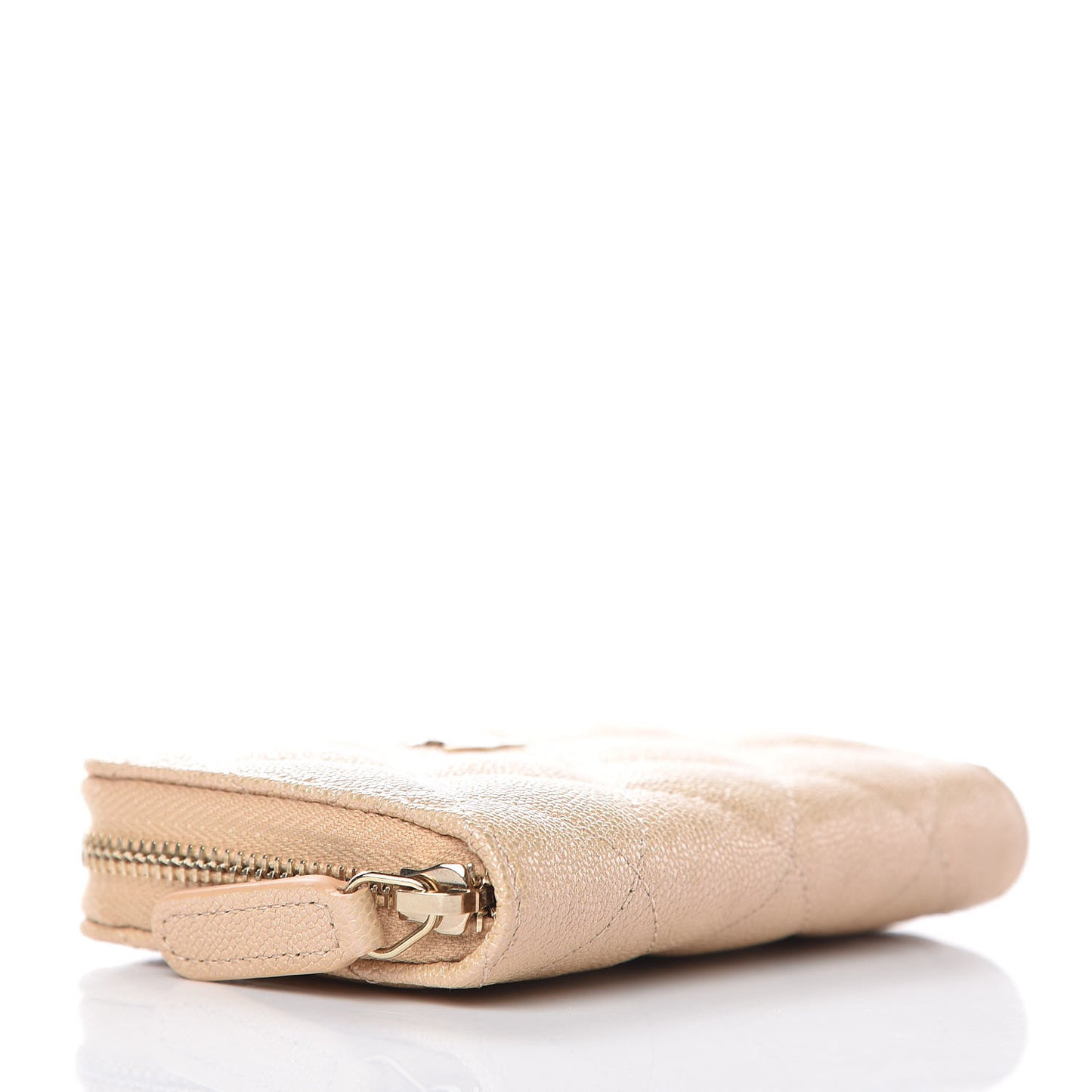 Iridescent Caviar Quilted Zip Around Coin Purse Beige